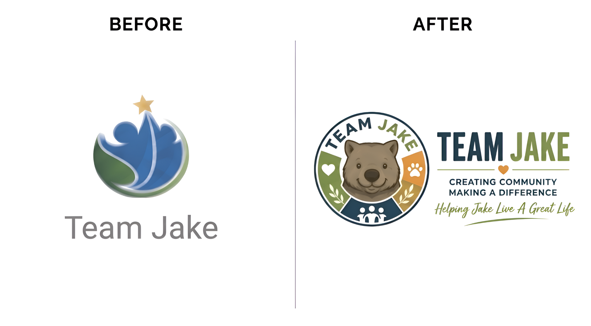 Team Jake logo before and after the redesign