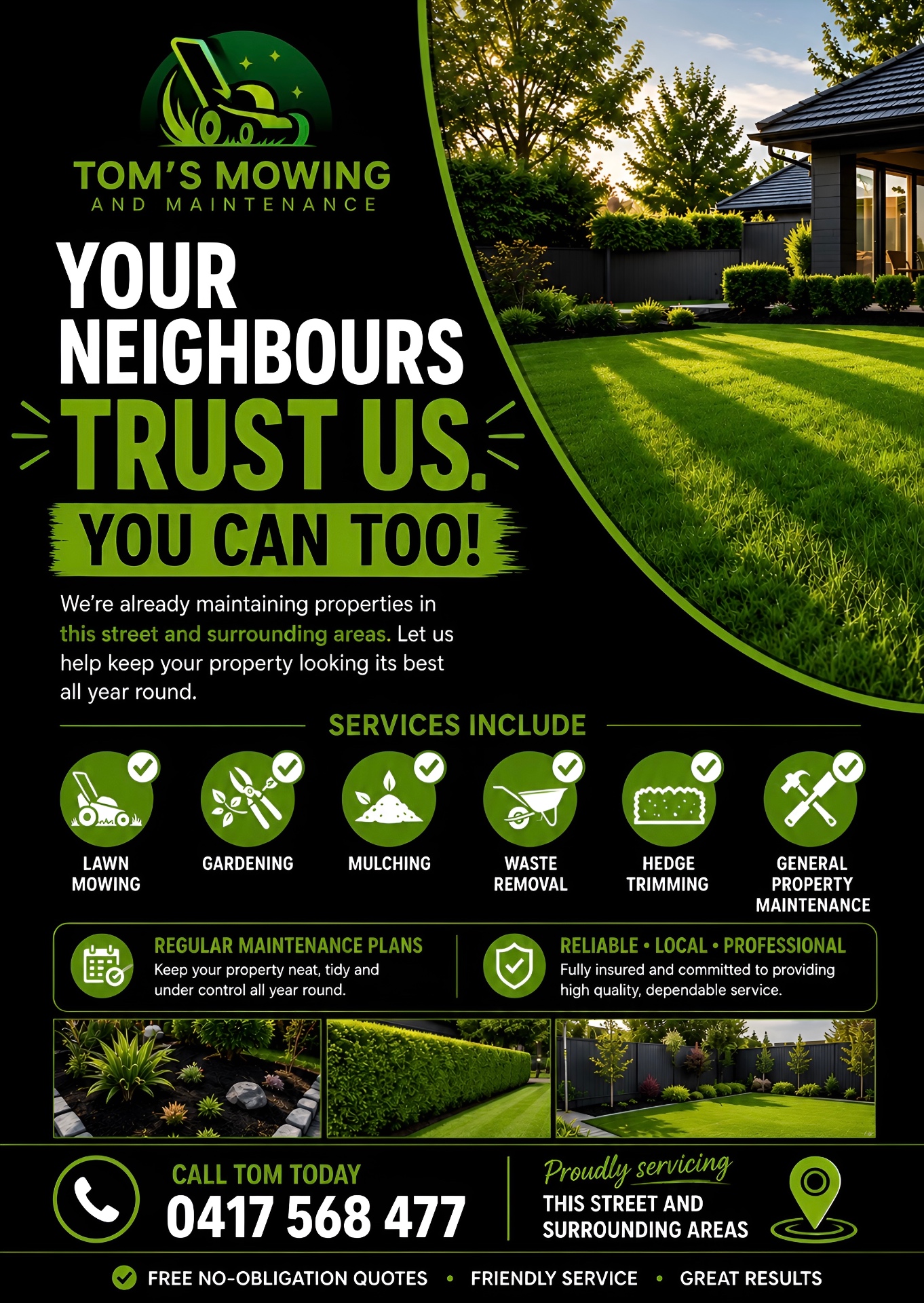 Marketing flyer created for Tom's Mowing and Maintenance